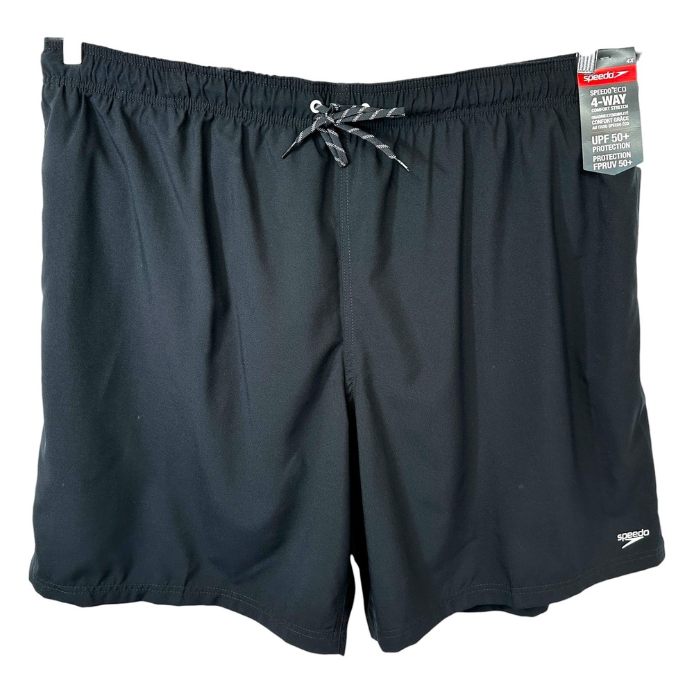Speedo Size 4XL Swim Trunks Eco 4 Way Stretch Solid Black UPF 50+ NWT 346